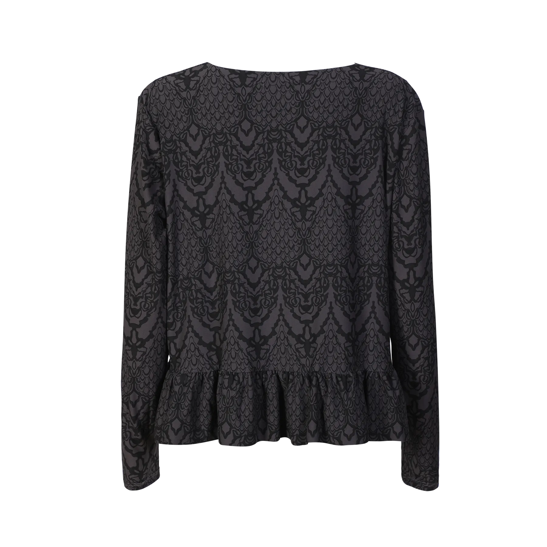 ALMA LS FRILL T-SHIRT - DARK GREY LALA