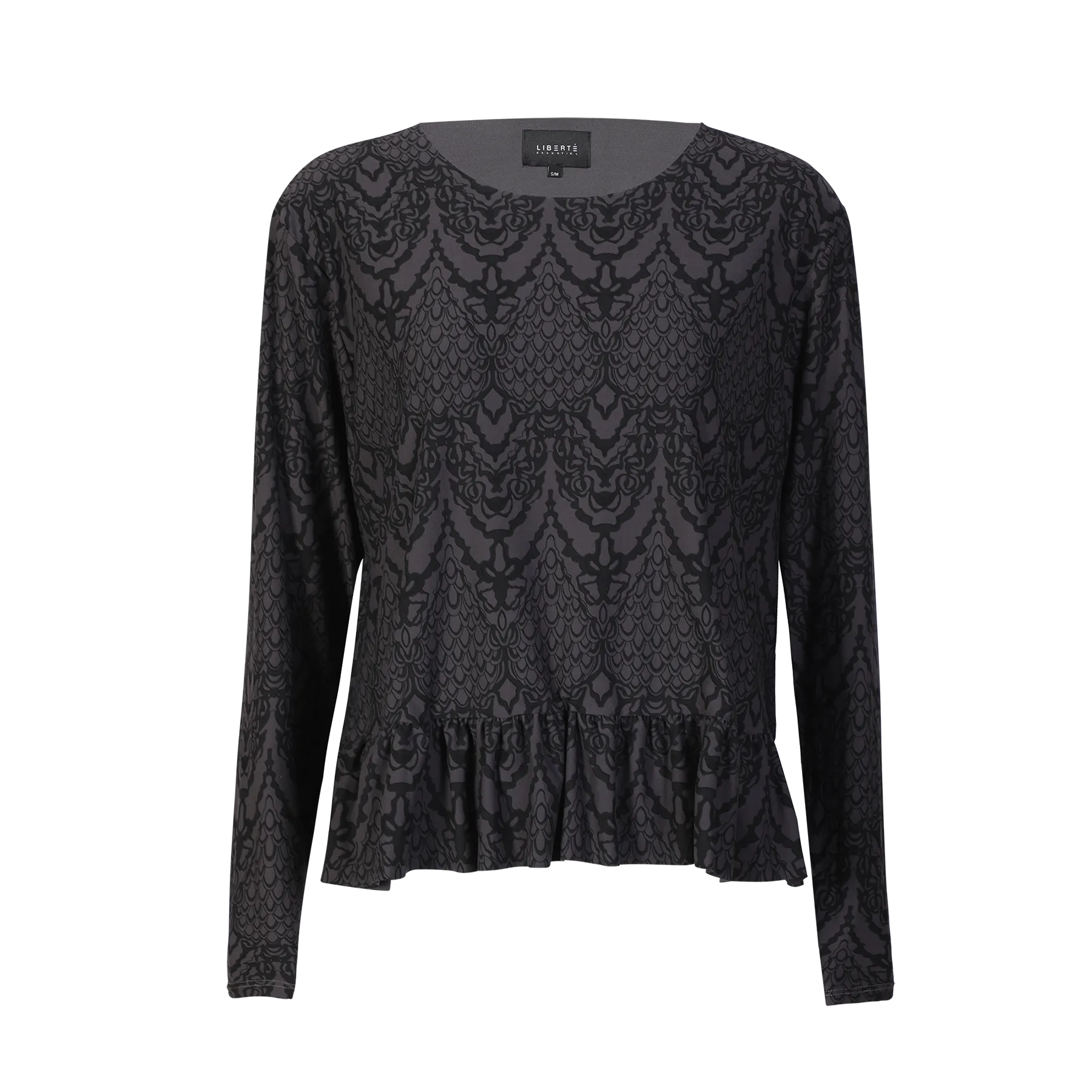 ALMA LS FRILL T-SHIRT - DARK GREY LALA