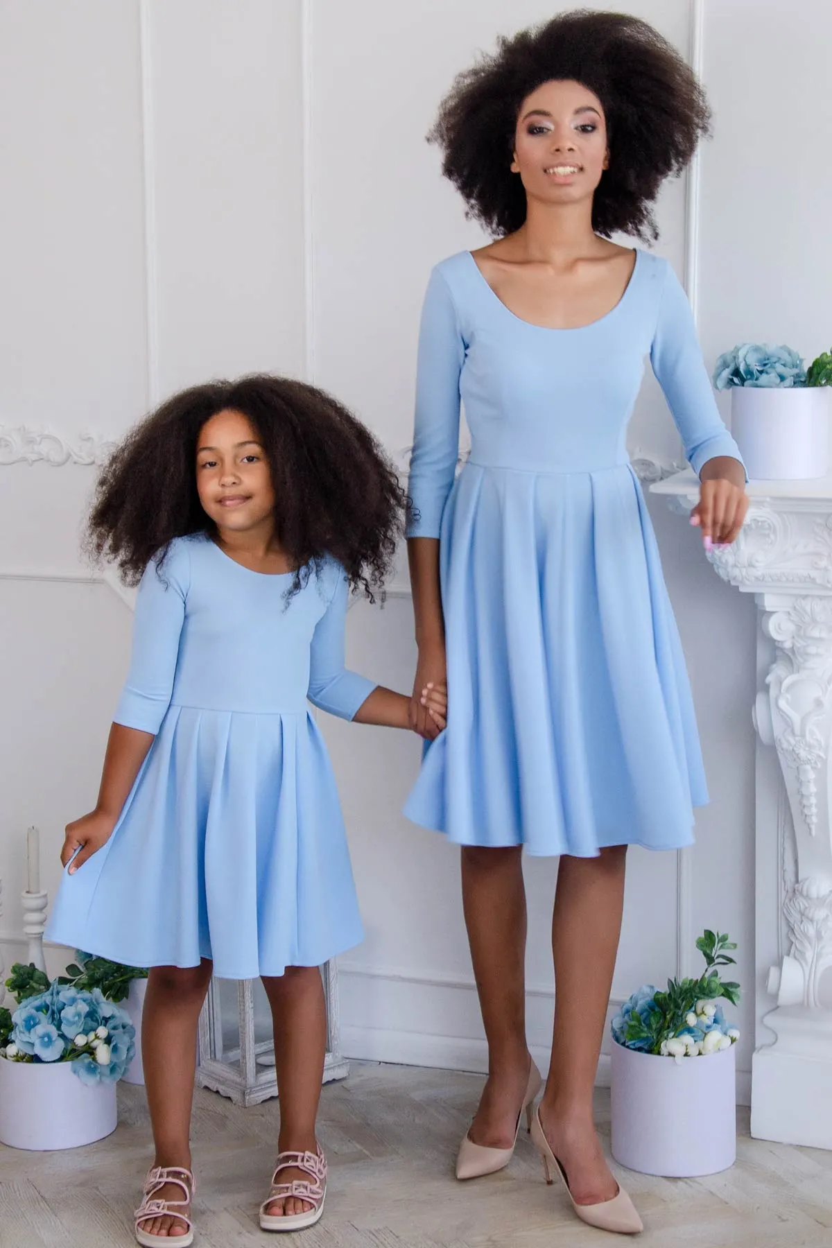 Baby Blue Skater Fit & Flare Easter Party Mommy and Me Dresses