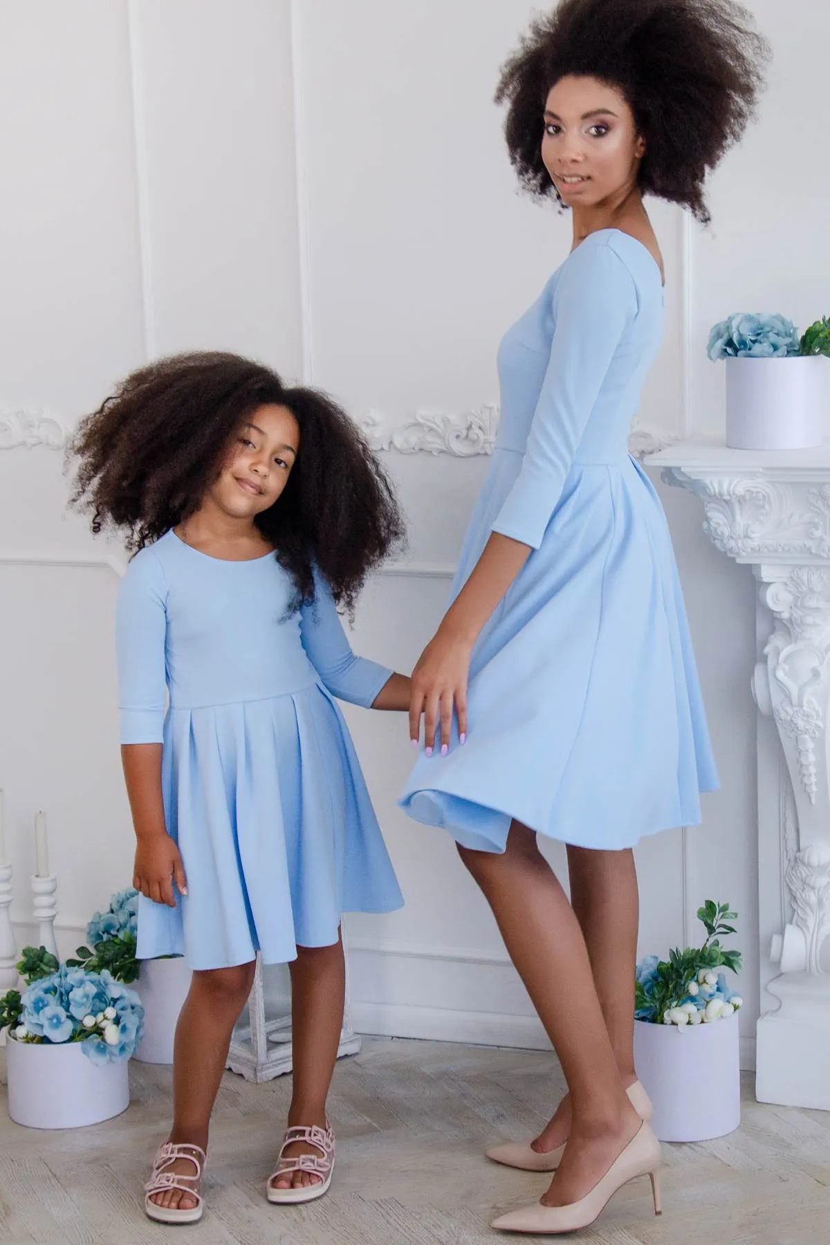 Baby Blue Skater Fit & Flare Easter Party Mommy and Me Dresses