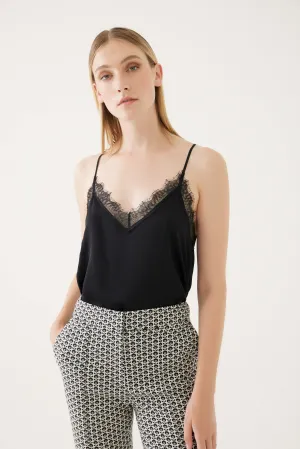 Black Lace-Trim Cami Top