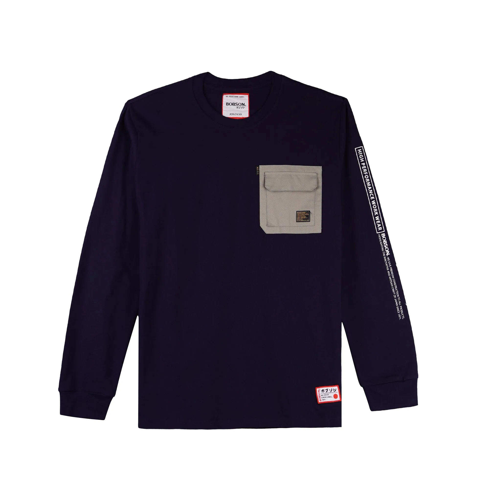 Bobson Japanese Men's Basic Tees Long Sleeve Sweat shirt for Men Trendy Fashion High Quality Apparel Comfortable Casual Top for Men Slim Fit 116942 (Navy)