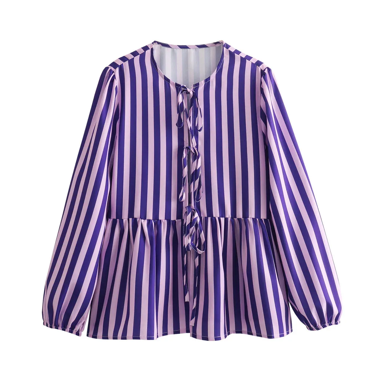 Bow Bandage HollowCasual Solid Color Patchwork Long Sleeve Loose T-shirt