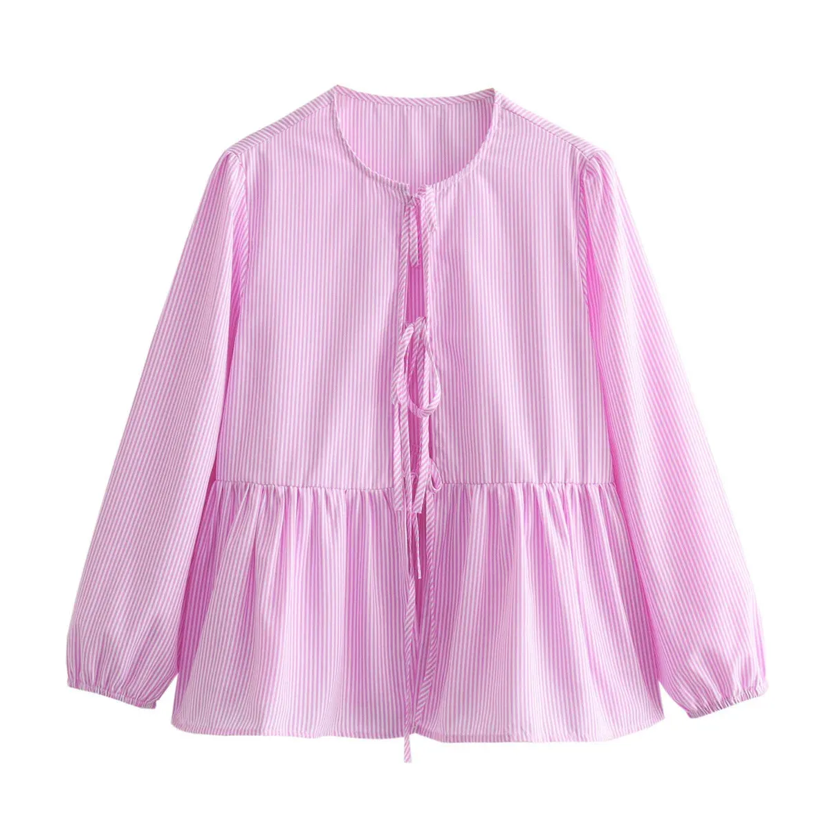 Bow Bandage HollowCasual Solid Color Patchwork Long Sleeve Loose T-shirt