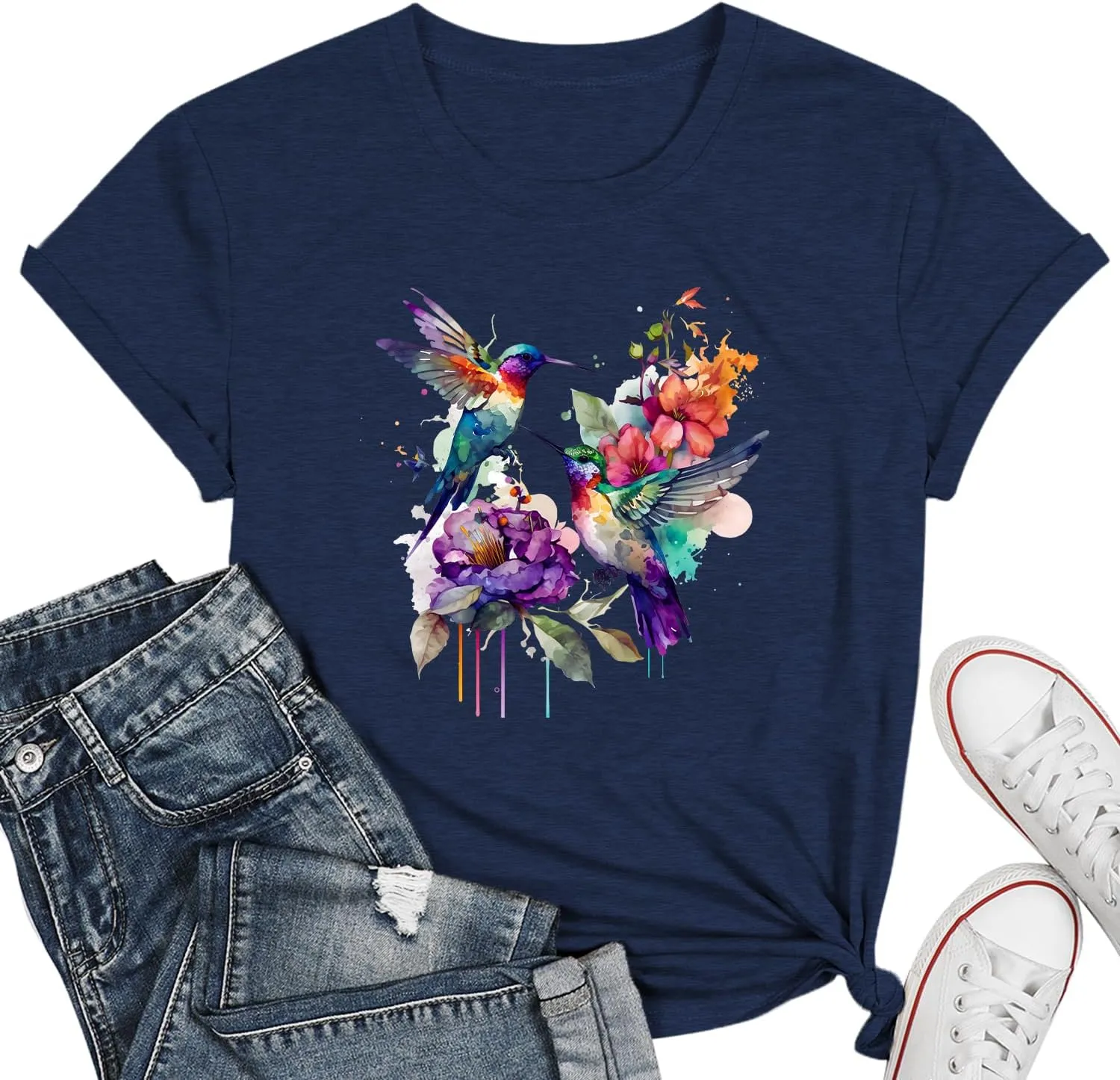 Butterfly Shirts for Women Vintage Floral Tee Shirt Butterfly Graphic Tops Womens Vacation T-Shirt Nature Lover Tee