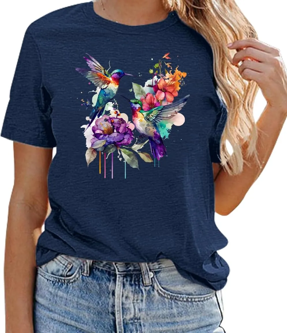 Butterfly Shirts for Women Vintage Floral Tee Shirt Butterfly Graphic Tops Womens Vacation T-Shirt Nature Lover Tee