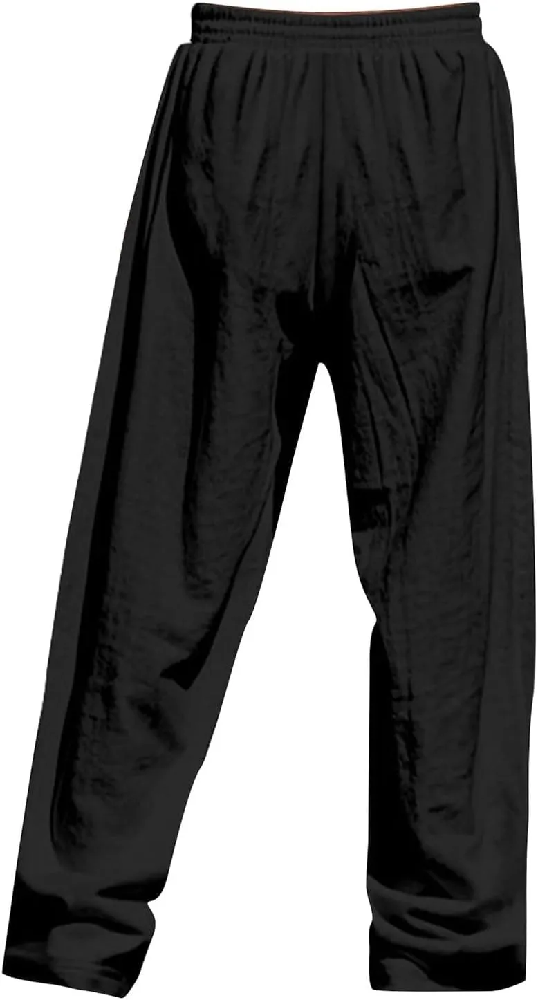 Casual Solid Color Linen Loose Drawstring Button-Straight Pants 2025