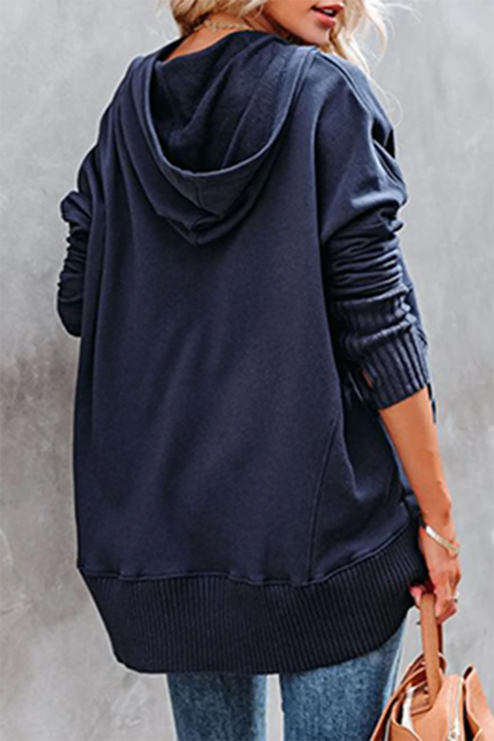 Casual Solid Pocket Buckle Hooded Collar Tops(3 colors)