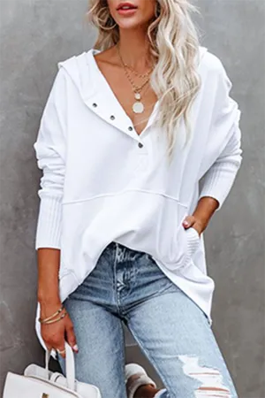 Casual Solid Pocket Buckle Hooded Collar Tops(3 colors)