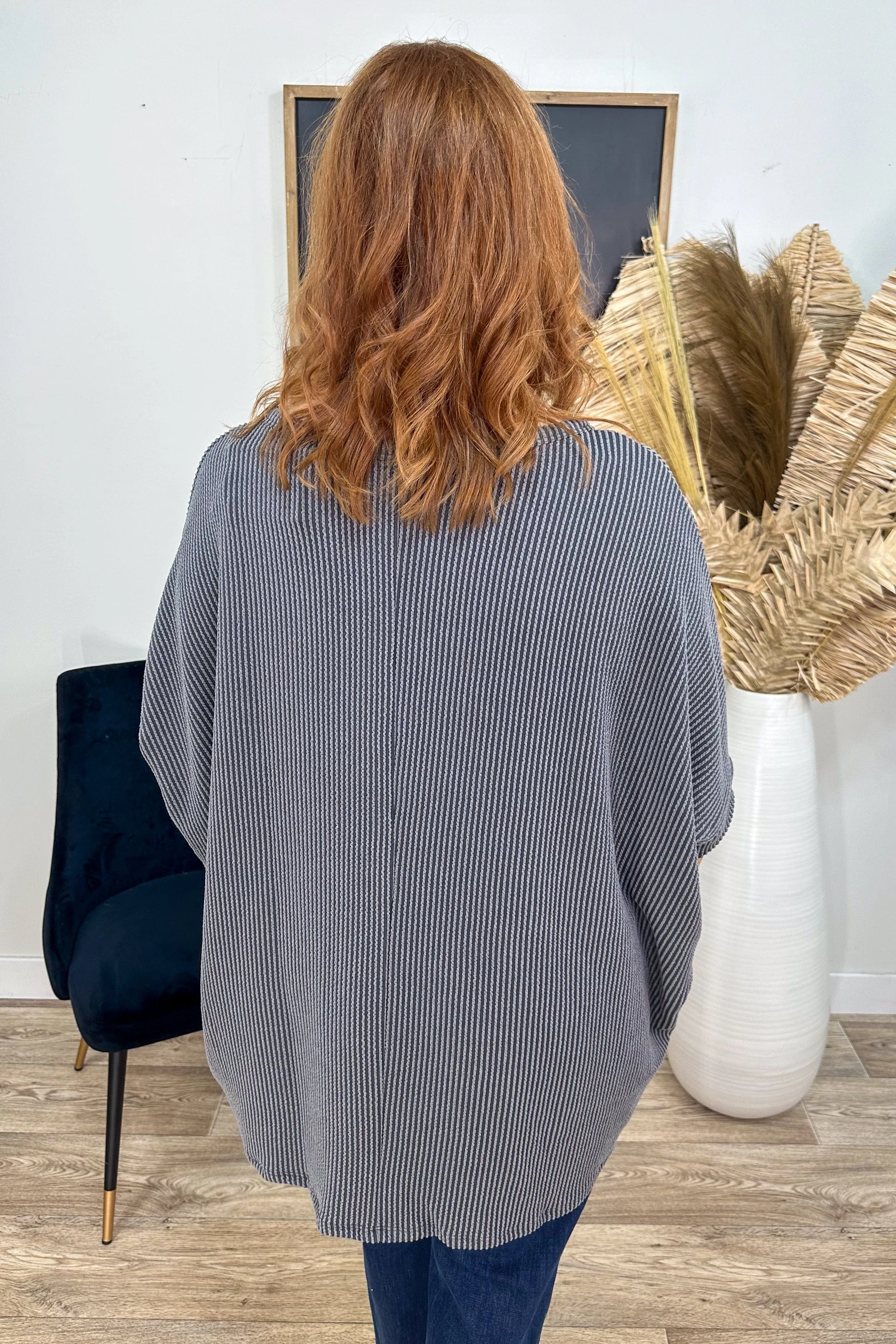Charcoal Curly Ribbed Essential Top