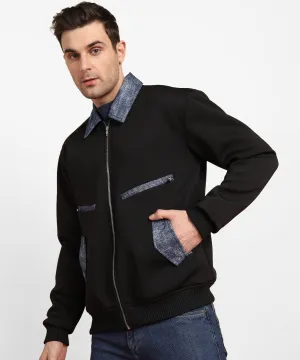 Denim trimmed scuba zipper jacket