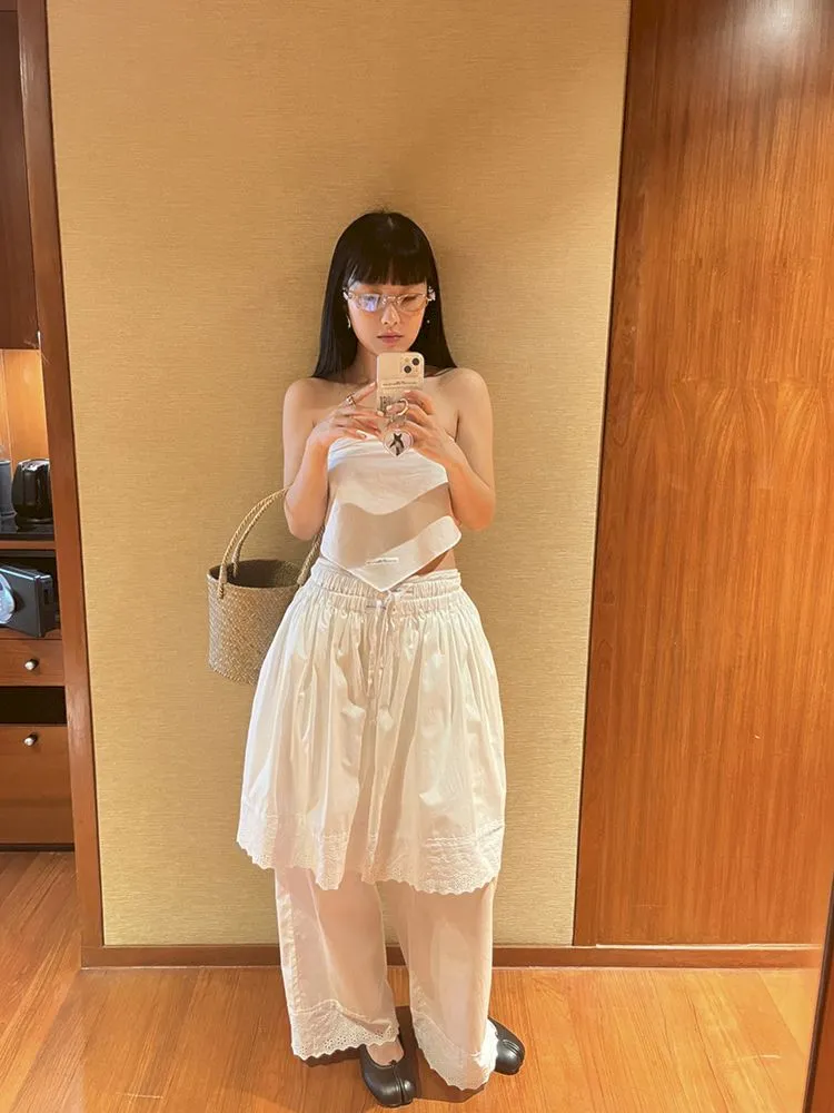 Elastic Waist Lace Hem Pants【s0000007447】