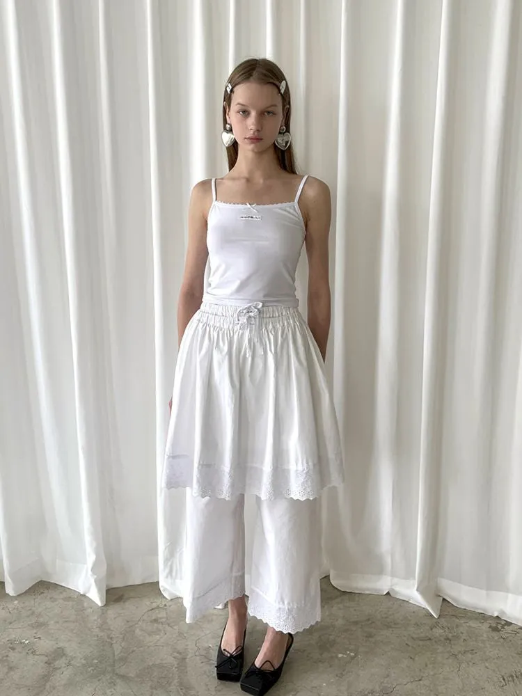 Elastic Waist Lace Hem Pants【s0000007447】