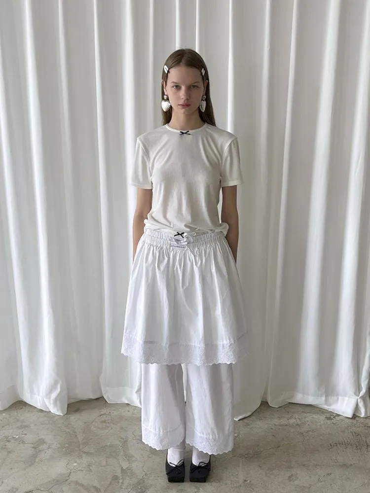 Elastic Waist Lace Hem Pants【s0000007447】