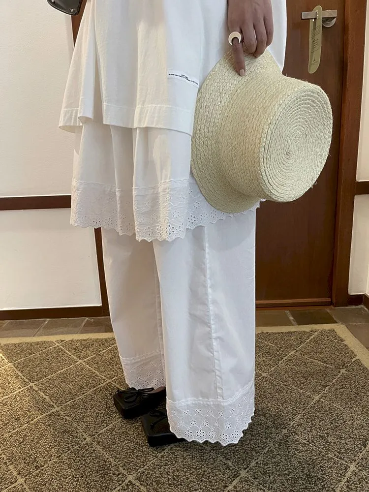 Elastic Waist Lace Hem Pants【s0000007447】
