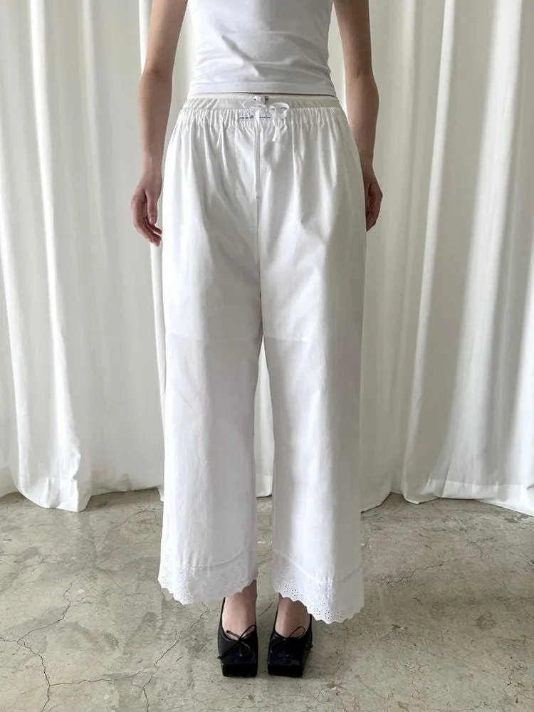 Elastic Waist Lace Hem Pants【s0000007447】