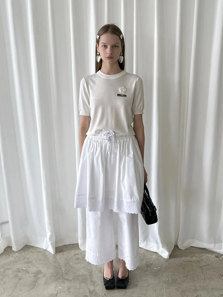 Elastic Waist Lace Hem Pants【s0000007447】
