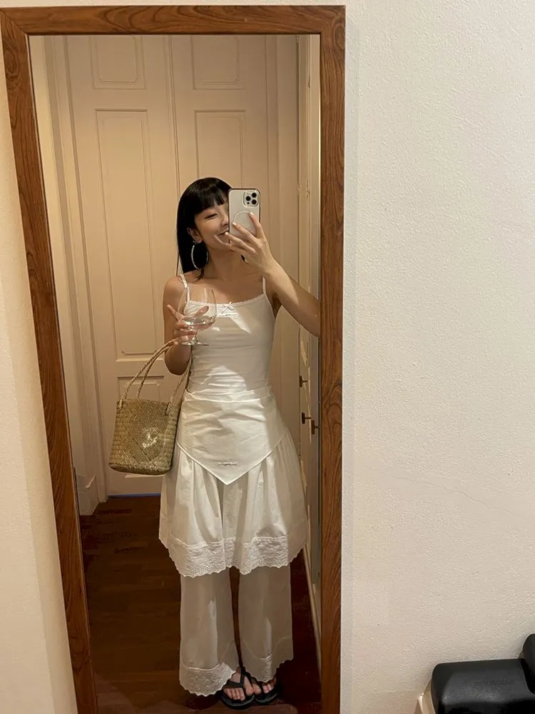 Elastic Waist Lace Hem Pants【s0000007447】
