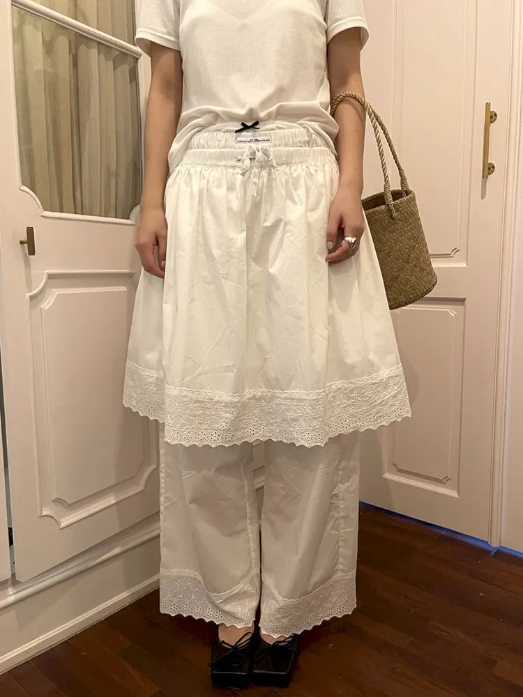Elastic Waist Lace Hem Pants【s0000007447】