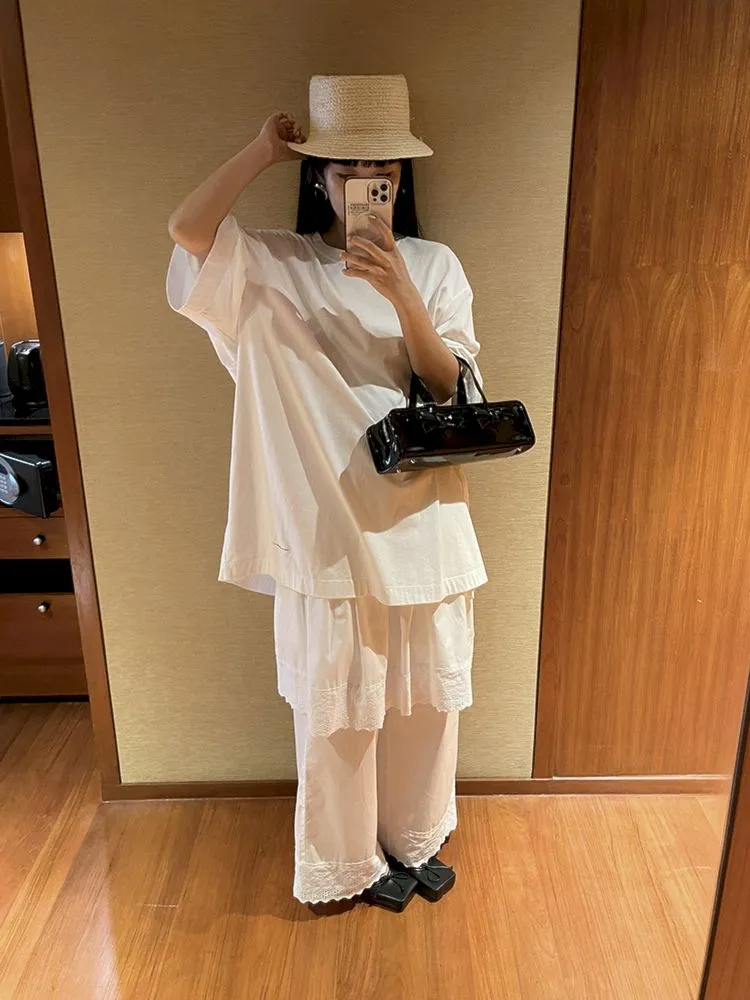 Elastic Waist Lace Hem Pants【s0000007447】