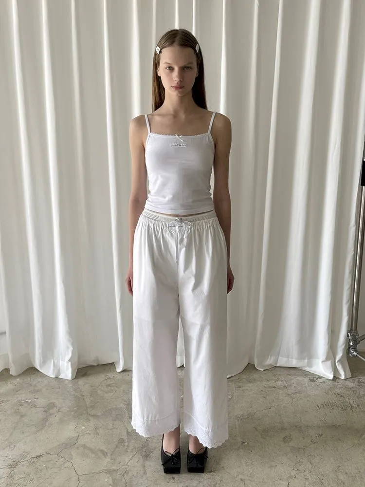 Elastic Waist Lace Hem Pants【s0000007447】
