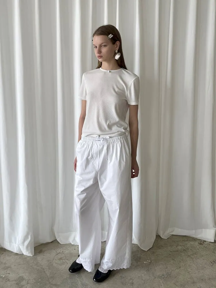 Elastic Waist Lace Hem Pants【s0000007447】