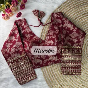 Elegant Maroon Color Embroidery Work Readymade Blouse For Women