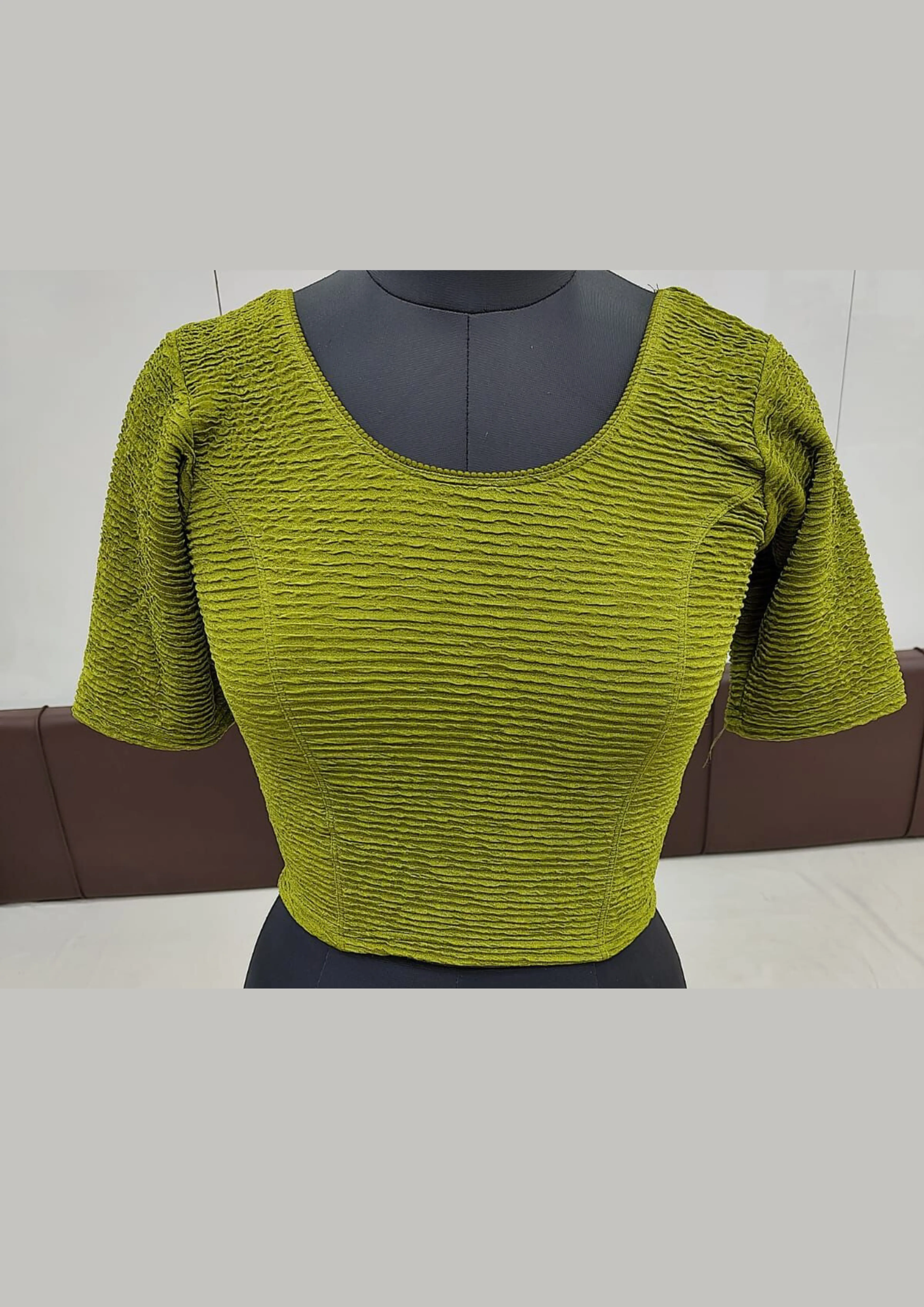Elegant Olive Green Color Ready To Wear Stretchable Blouse For Women