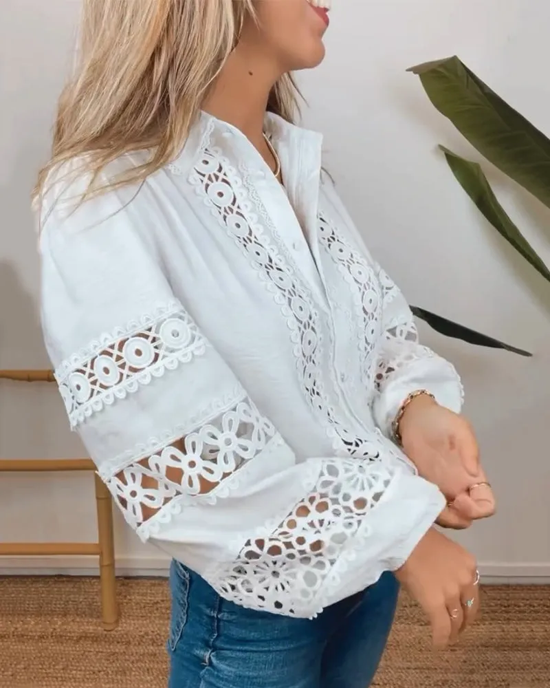 Elegant solid color hollow shirt