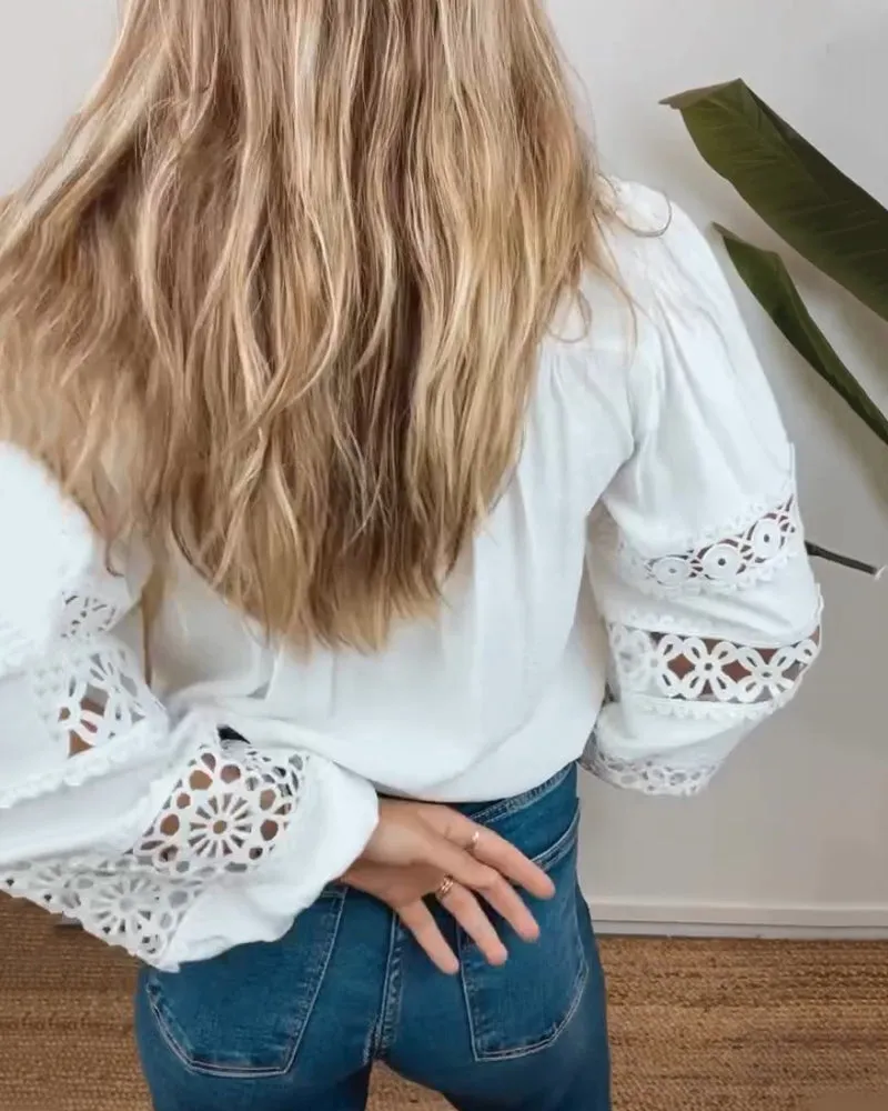 Elegant solid color hollow shirt
