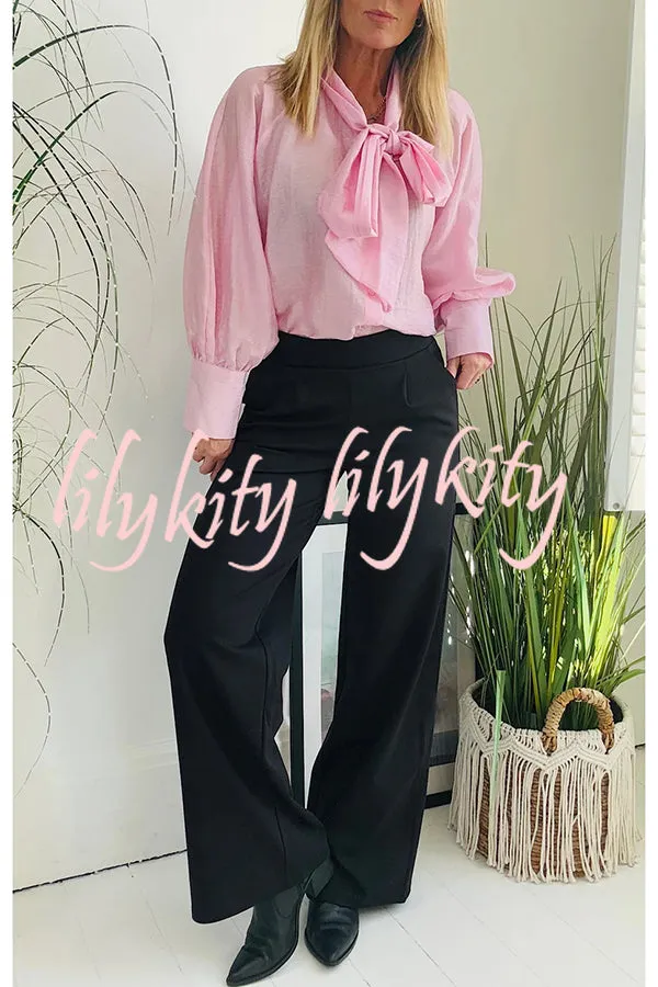 Elegant Temperament Tencel  Blend Bow Neck Loose Blouse