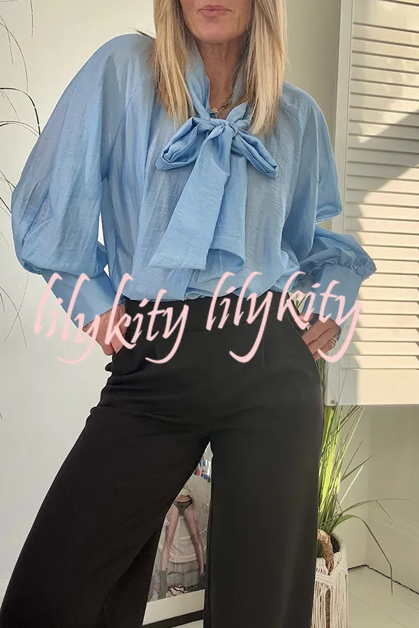 Elegant Temperament Tencel  Blend Bow Neck Loose Blouse