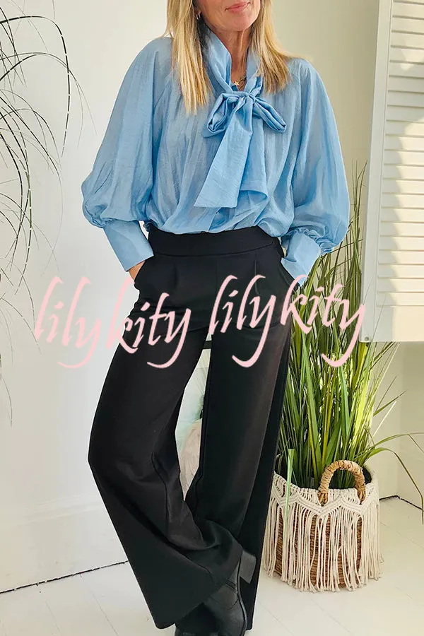 Elegant Temperament Tencel  Blend Bow Neck Loose Blouse