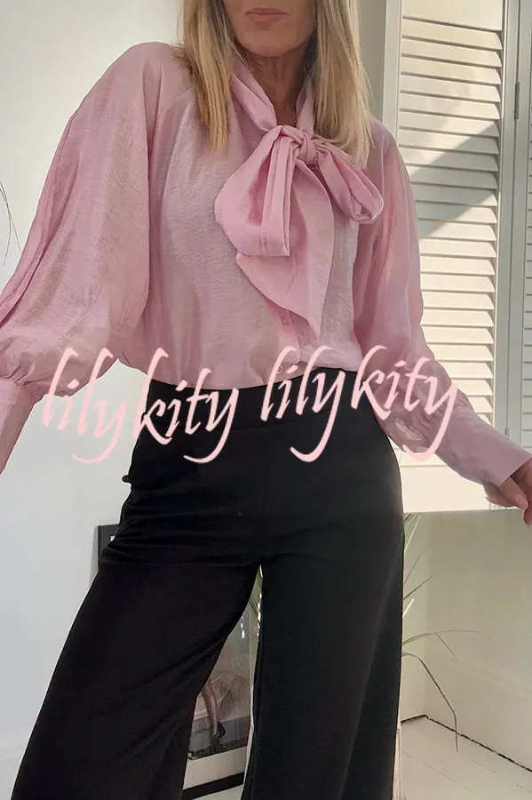 Elegant Temperament Tencel  Blend Bow Neck Loose Blouse