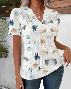 Elegant top with ginkgo leaf print