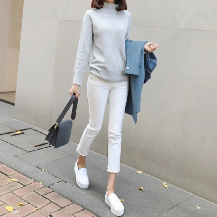 Fashion Denim Straight Elastic Pants