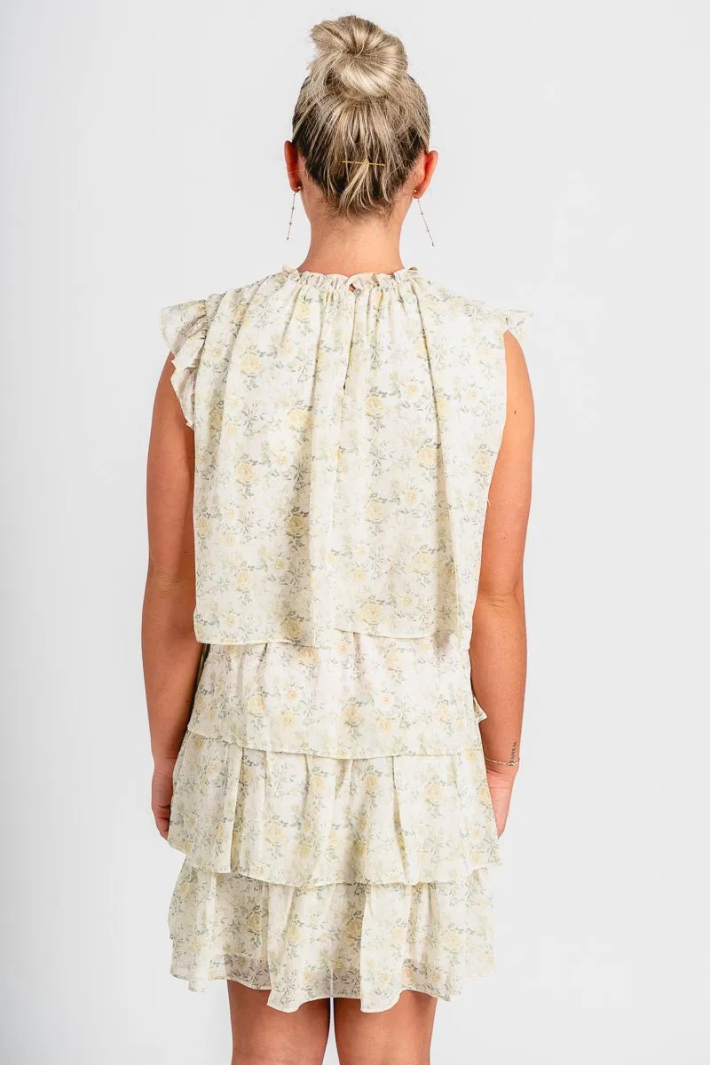 Floral ruffle dress green