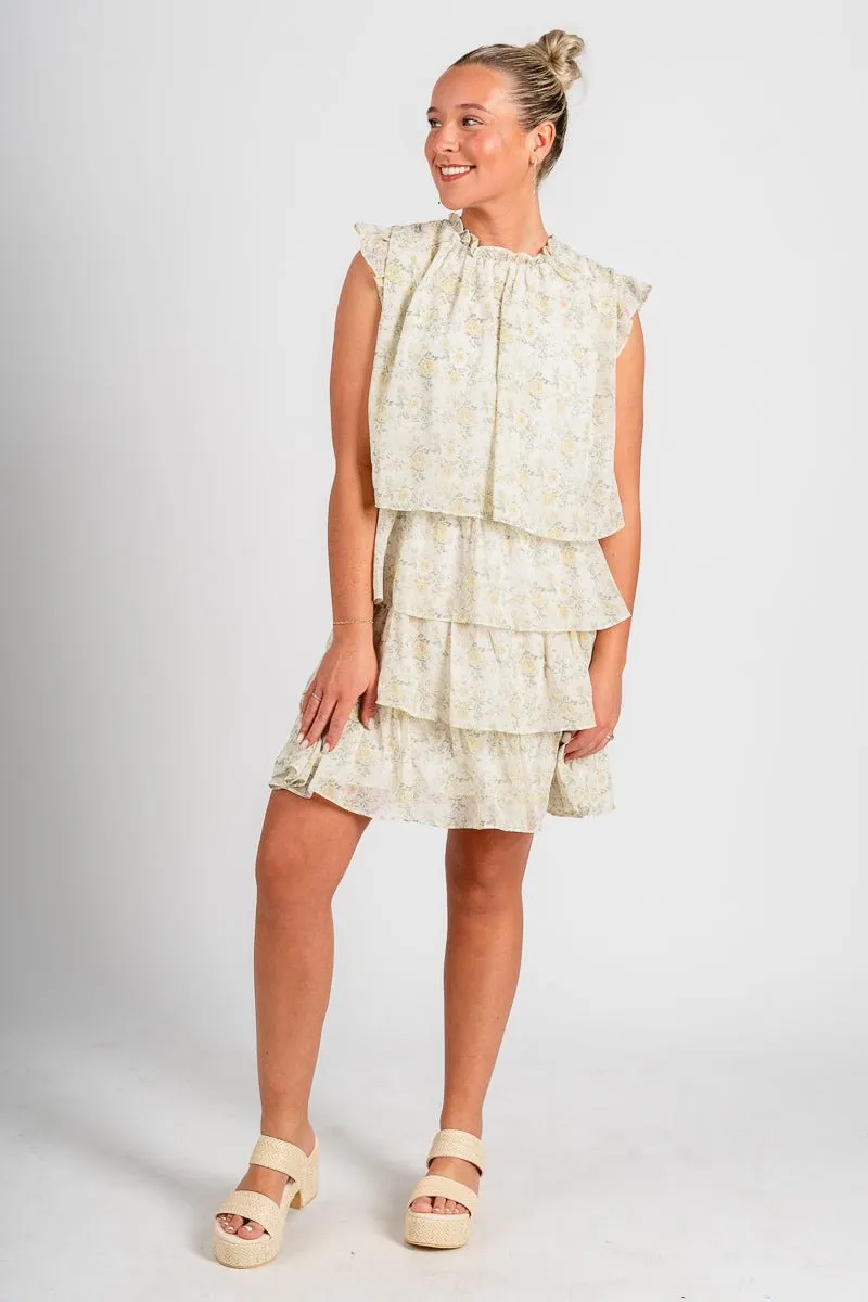 Floral ruffle dress green