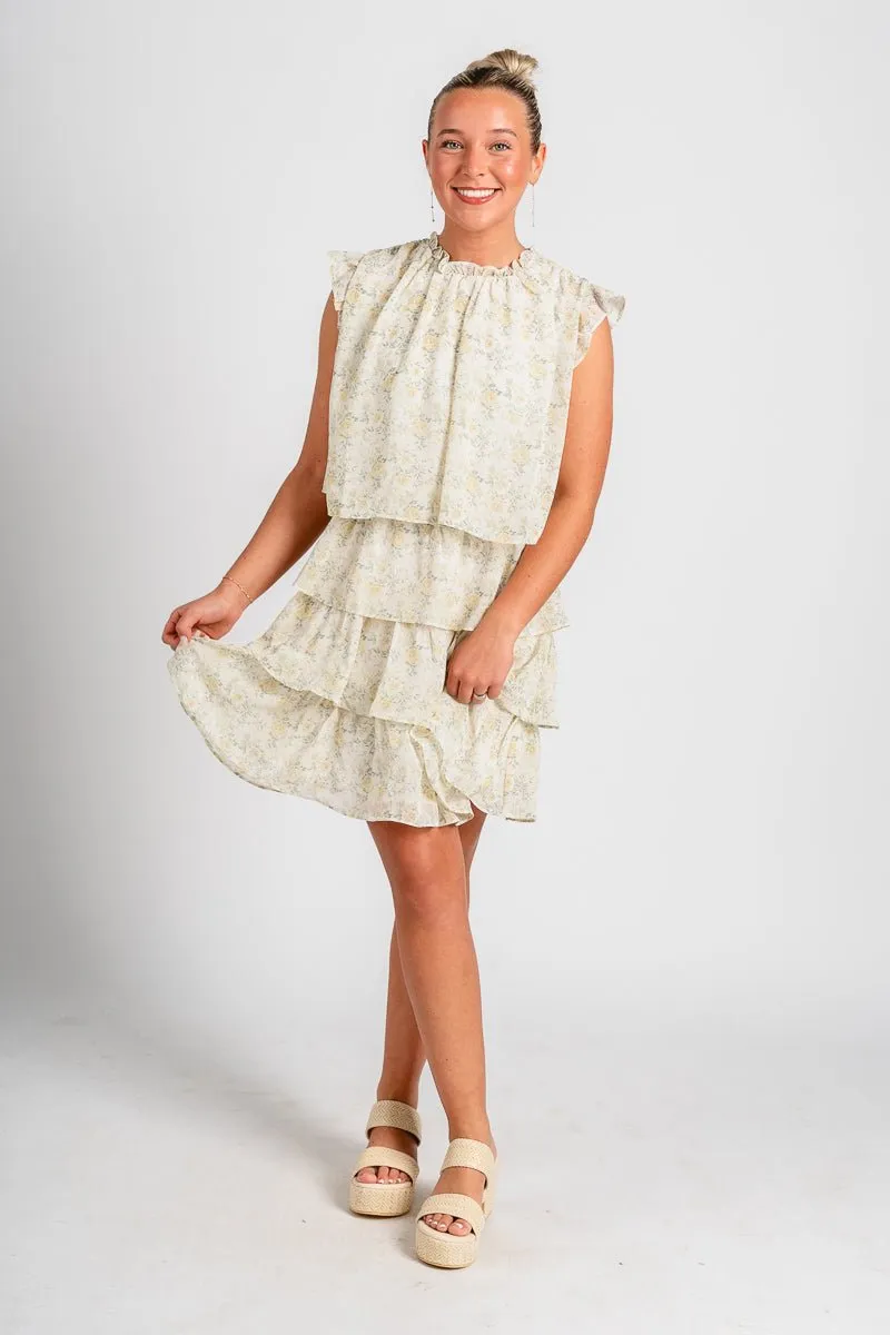 Floral ruffle dress green