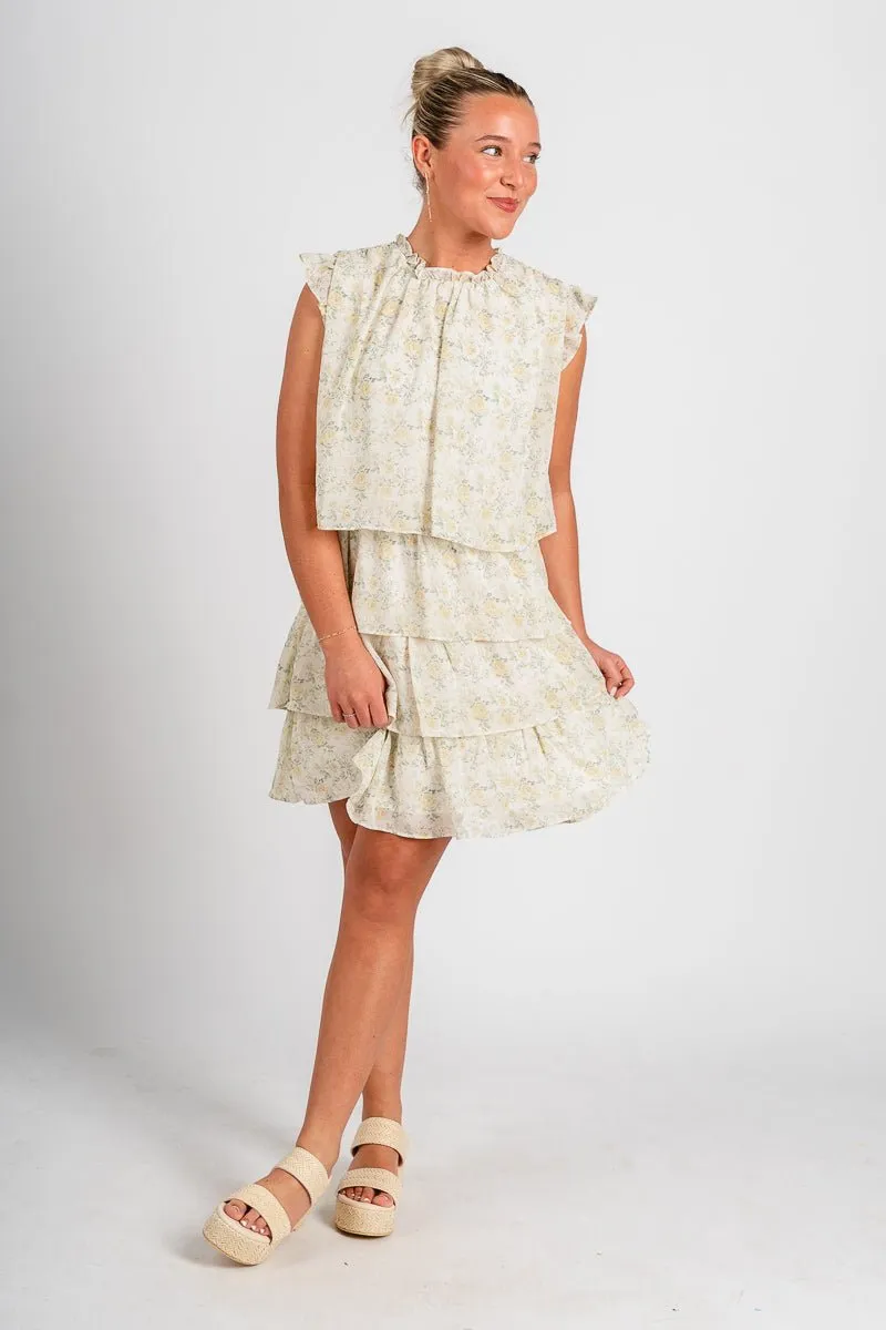 Floral ruffle dress green