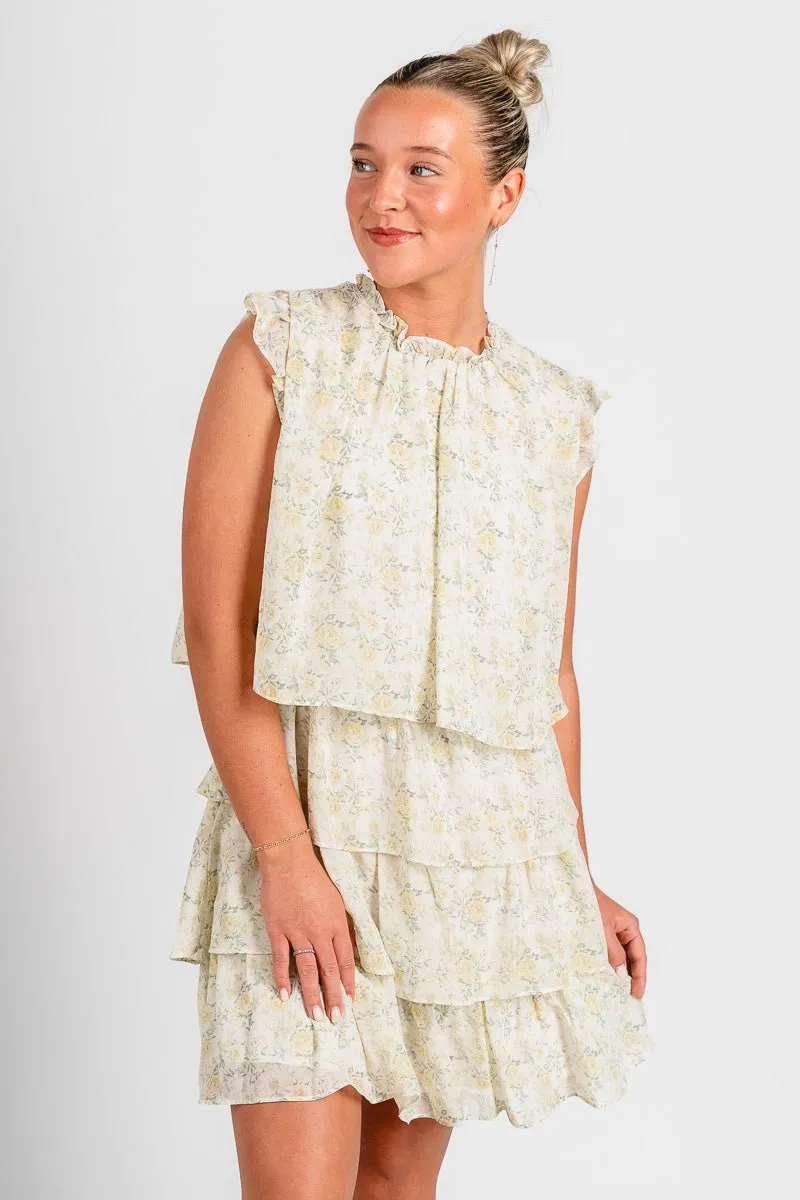 Floral ruffle dress green