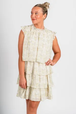 Floral ruffle dress green