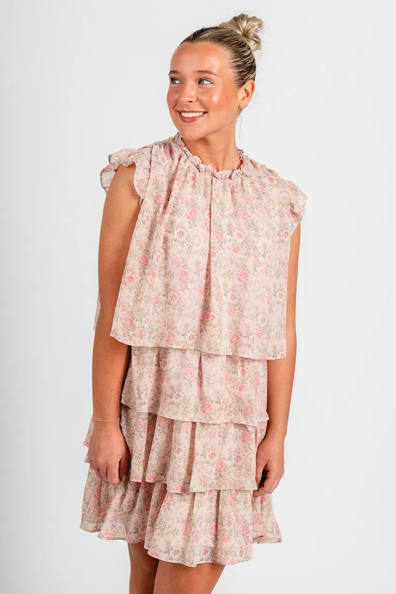 Floral ruffle dress pink