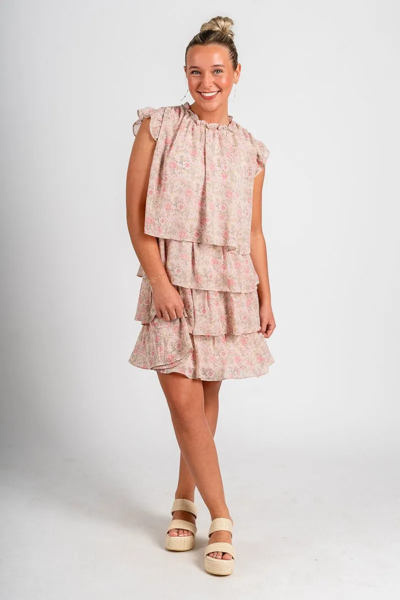 Floral ruffle dress pink