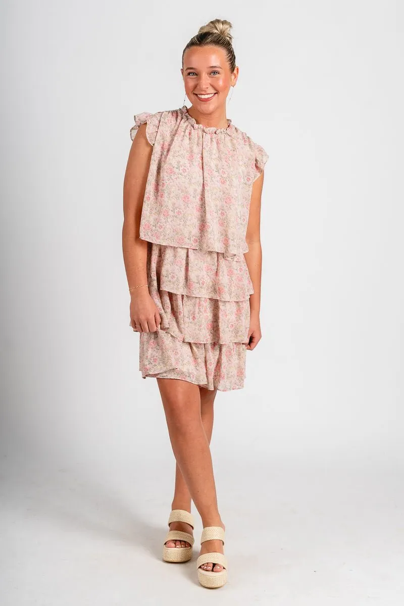 Floral ruffle dress pink