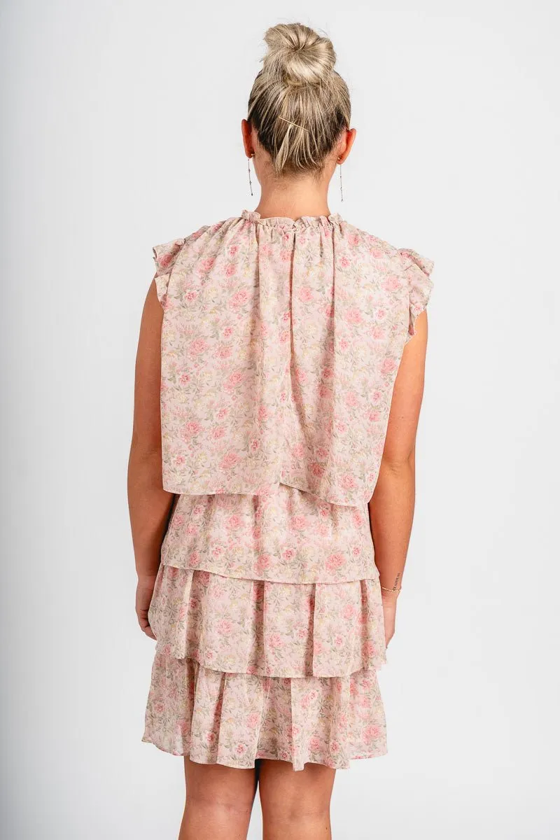 Floral ruffle dress pink