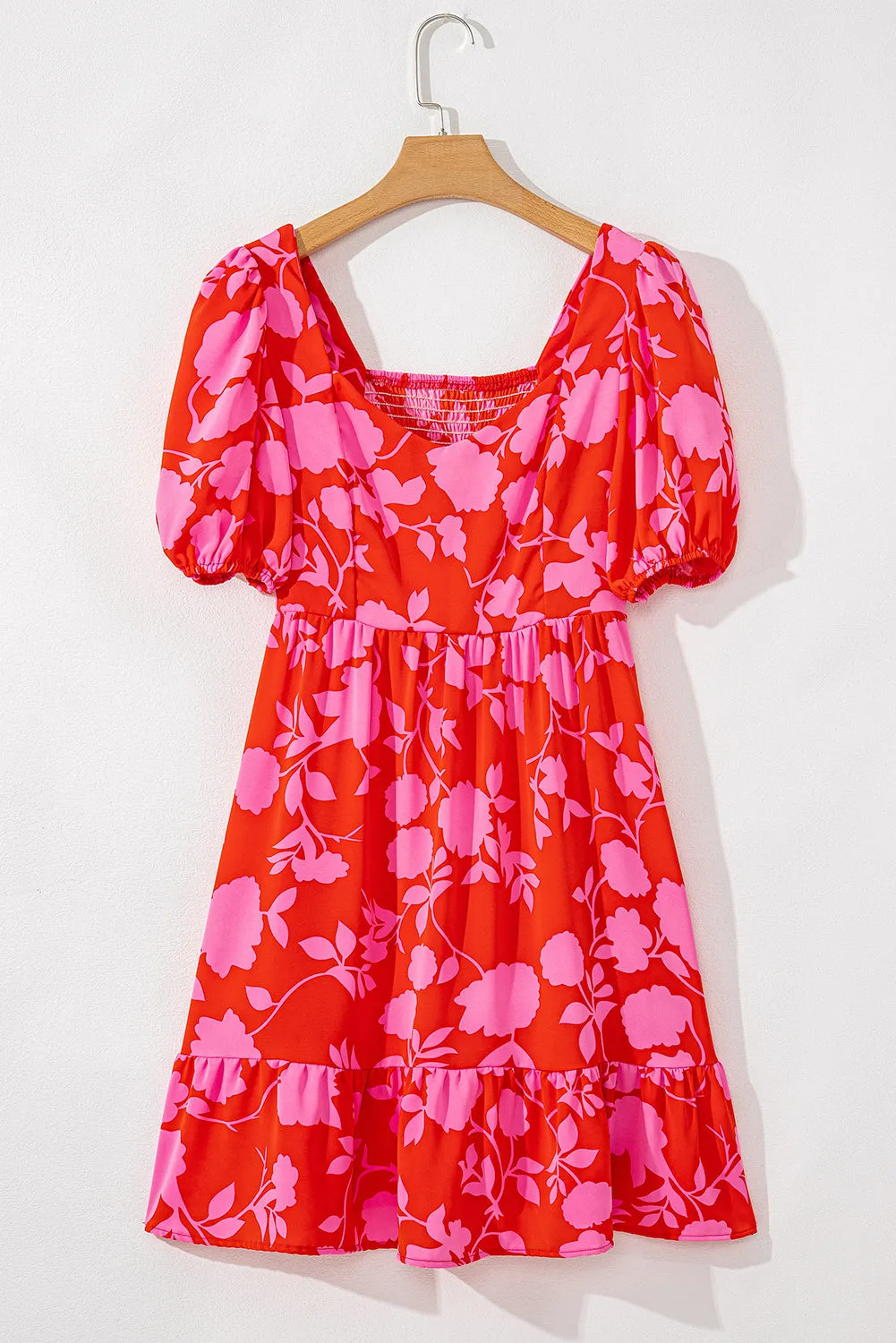 Floral Sweetheart Neck Ruffled Mini Dress