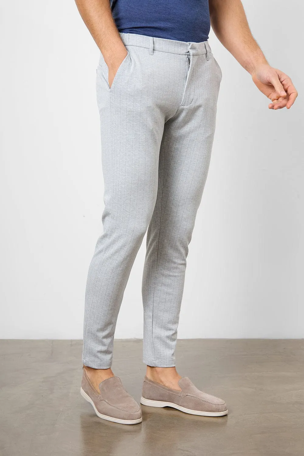 Herringbone Stripe Pants in Pale Grey