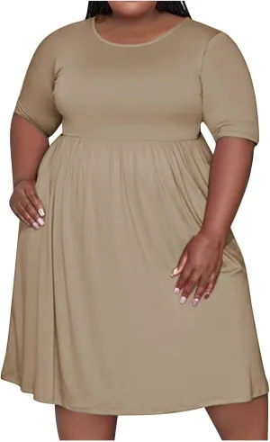hlysgo Summer Mini Dress for Women Casual Loose Fit Short Sleeve Crew Neck Beach Dresses Trendy Ladies Short Tunic Dress