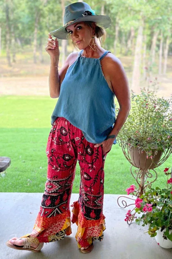 Kantha Sunrise Ruffle Pant "Sunflower" by Jaded Gypsy